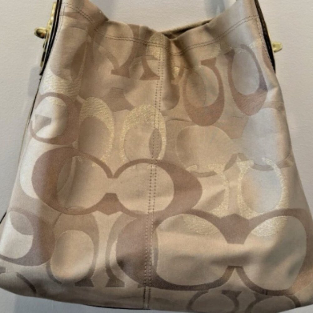 Vintage Y2K Coach Signature Hobo Jacquard Shoulder Bag Gold Hardware Turnlock